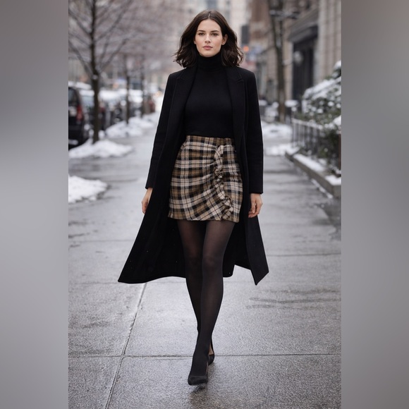 PrettyLittleThing Dresses & Skirts - NWOT Linen Blend Brown Plaid Skirt